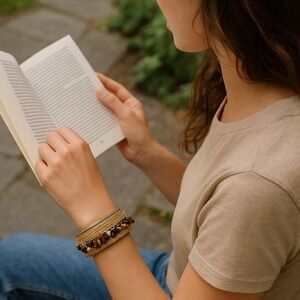 Vintage Tiger's Eye Chip Beaded Wide Cuff Bracelet‎ 1.25"